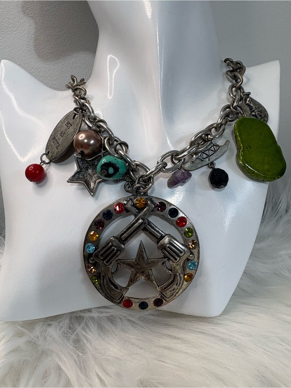 Multicolor Charm Statement Necklace with Star & jewel Pendant - Picture 1 of 5